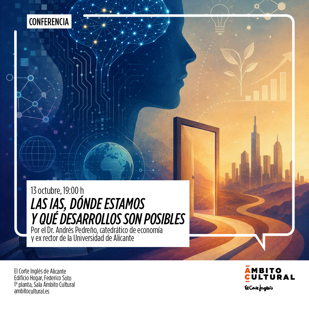 Conferencia 'Las IAs, dónde estamos y qué desarrollos son posibles' por el Dr. Andrés Pedreño, catedrático de economía y ex rector de la Universidad de Alicante